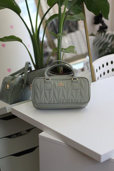 Moom Bag Γυναικεία τσάντα ώμου με πράσινο μοτίβο μέντας
