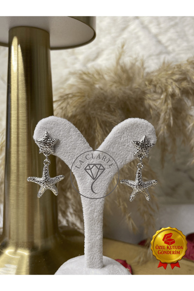 La Clarte Women's Silver Color Starfish Model Earrings – Sparkling, Light and Vibrant Design