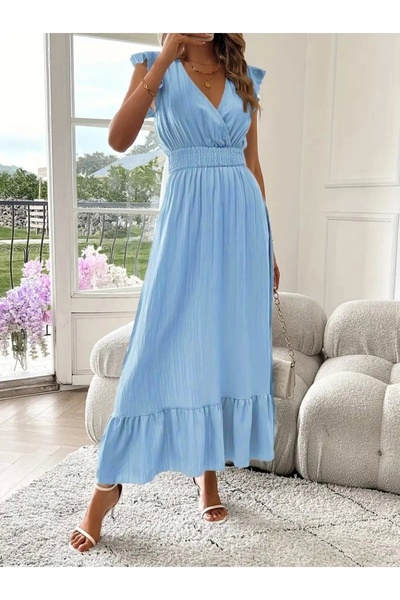 WellSoft Dámské muslimské šaty s krátkým rukávem a dvouřadým límcem s elastickým pasem