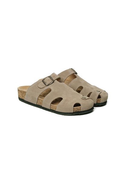Lemoors Diego Natural Cork Sole Genuine Leather Gray Color Sabo Slippers