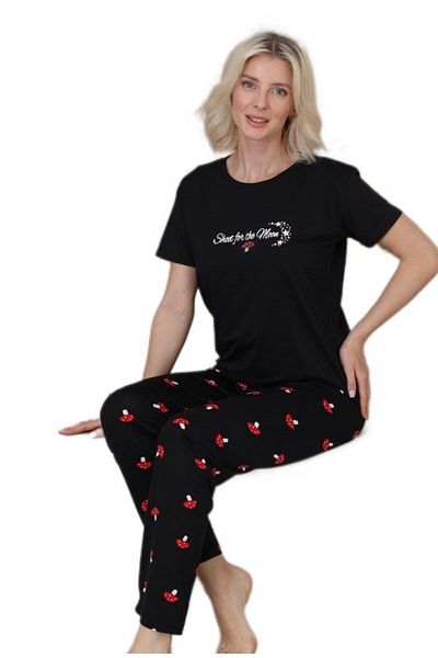 bipamuk Bella Design O-Neck Short-Sleeved Women's Pajamas Set Comfortable Fit, Soft Fabric M–Xxl
