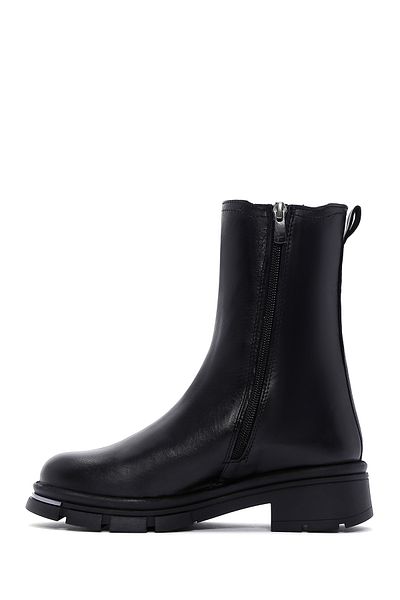 Derimod Women's Black Zippered Thick Soled Leather Boots 25Wfd180318