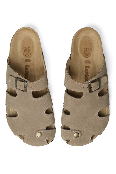 Lemoors Diego Natural Cork Sole Genuine Leather Gray Color Sabo Slippers