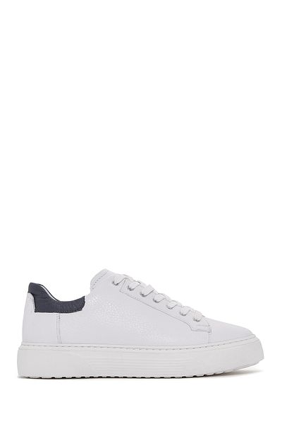 Derimod Men's White Lace-Up Thick Sole Leather Sneaker 25Wfd640418