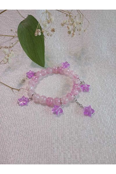 MODA MANANI Transparent Pink Beaded Bracelet with Teddy Bear Figure