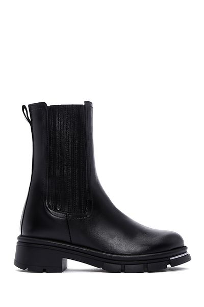 Derimod Women's Black Zippered Thick Soled Leather Boots 25Wfd180318