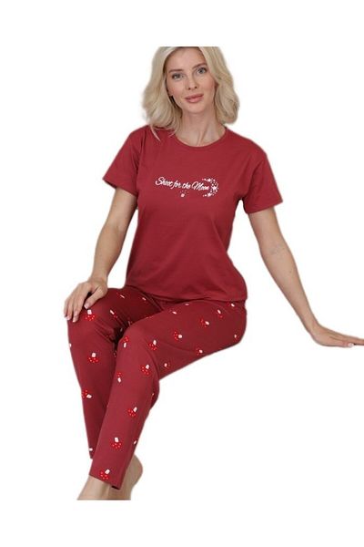 bipamuk Bella Design O-Neck Short-Sleeved Women's Pajamas Set Comfortable Fit, Soft Fabric M–Xxl