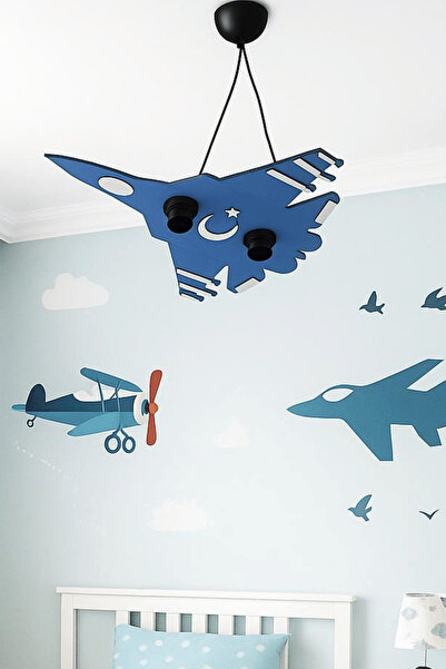 LERİS DESİGN UÇAK AVİZE Çocuk Odası aydınlatma sarkıt Ay Yıldız solotürk uçak Avize ahşap dekorotif