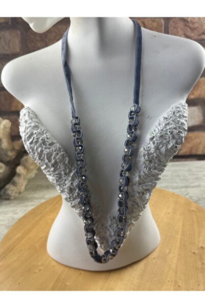 SEDEF TAKI Uzun kadife kumaşlı uzun el yapımı kolye