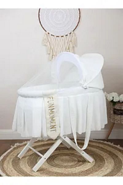 Fun Moment Moses Basket Portable Baby Bed with Sturdy Stand in White