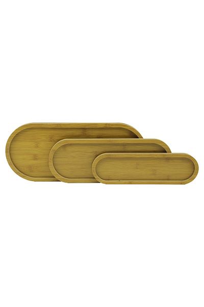 Findit Rectangular - Oval Edge - Set of 3 Wooden Mdf Presentation Tray Set 10X33.5-14.5X39.5-19.5X45Cm (2818)