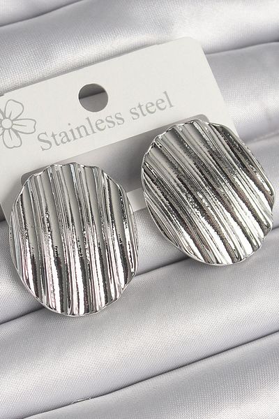 REBORN DESIGN Brass Silver Color Embroidered Circle Plate Model Women's Earrings