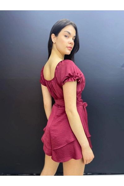 ETİLER COLLECTION Women's Square Neck Girdle Detail Opportunity Product Mini Dress