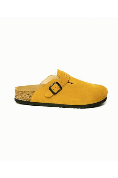 Lemoors Costa Natural Cork Sole Genuine Suede Leather Mustard Color Sabo Slippers
