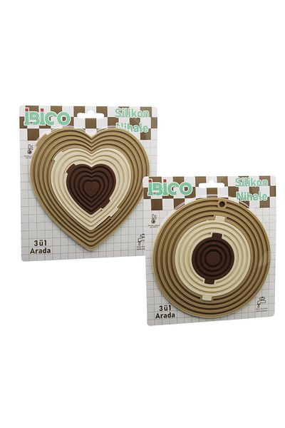 Findit 3in1= Whole - 3 Paints Separate Silicone Mat - Nibble Heart=7.7-12.5-19Cm Round=7-12.5-19.5Cm
