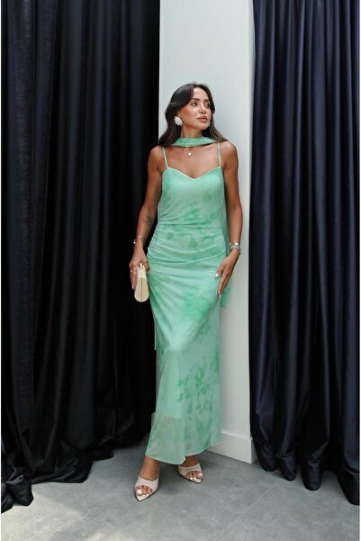 Havoş Green Shawl Lined Tulle Dress