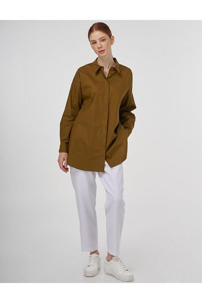 Kayra Relaxed Cut Cotton Tunic Dark Olive