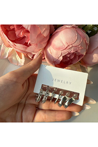 Nermin Jewels 3'lü Küpe Set Silver (Gümüş) Paslanmaz Çelik