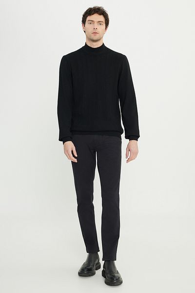 ALTINYILDIZ CLASSICS Men's Black Standard Fit Regular Cut Half Turtleneck Jacquard Wool Knitwear Sweater