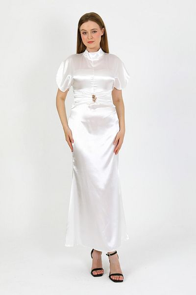 TANISA Zenera Long Satin Fabric Dress Tns-4334