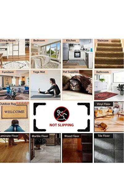 Kitchen Beauty 4 Adet Halı Kaydırma Önleyici Bant ,Köşeli Çift Taraflı Halı Yapıştırıcı ,Yeni Model,Yıkanabilir