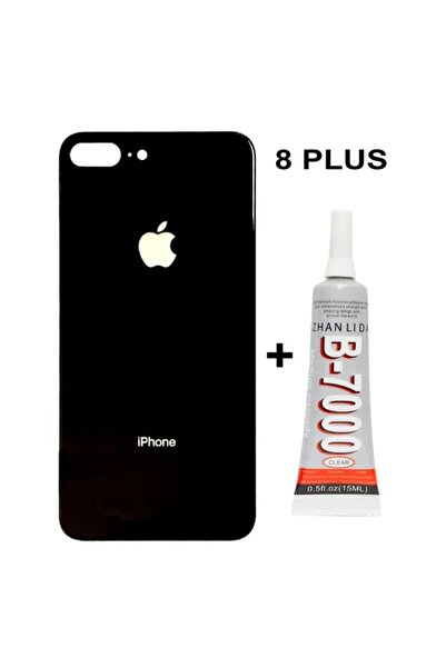 AZUR Apple İphone 8 PLUS Uyumlu Arka Cam Kapak Batarya Pil Kapağı Siyah + Yapıştırıçıkar