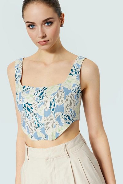 PayBuy Floral Pattern Crop Blouse Fitted Fit Woven Fabric Summer Stylish Look
