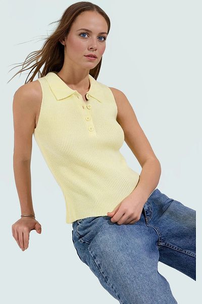 PayBuy Women's Polo Collar Ribbed Slim Summer Blouse Carefully Selected Stylish Appearance Comfortable and Long-Lasting