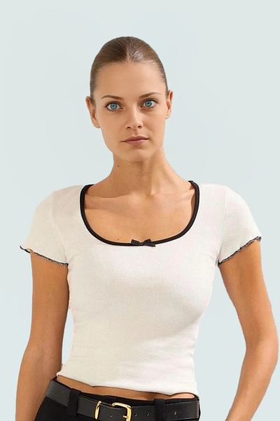 PayBuy Bow Short-Sleeved Cotton Knitted Blouse Summer Casual Combination Long-Lasting Perfect Fit Stylish Appearance