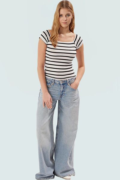 PayBuy Summer Short Sleeve Striped Cotton Crop Blouse Comfortable Fit Casual Style for Daily Style Use