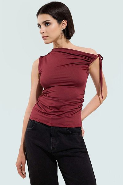 PayBuy Women's Fitted Asymmetrical Neckline Summer Blouse Polyester Micro Woven Zarifane Design Perfect Fit
