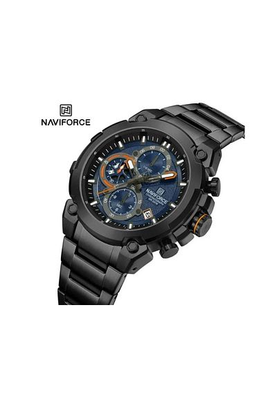 Naviforce Men's Chronograph Watch – Black Stainless Steel, Blue Dial, Waterproof