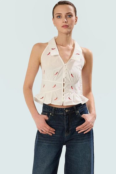 PayBuy Pepper Pattern Sleeveless Fitted Cotton Blouse Summer Casual Comfortable Cut Casual Use