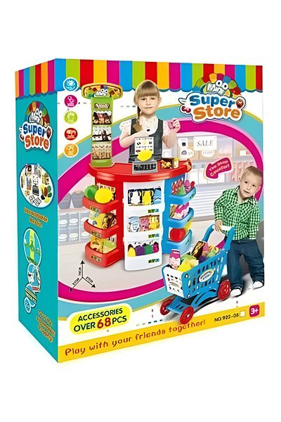 rexa 68-Piece Children's Supermarket Toy Set with Trolley