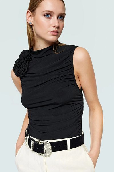 PayBuy Draped Rose Detailed Knitted Blouse Summer Crop High Quality for Stylish Night Combinations