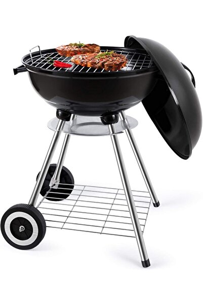 Generic Trolley Charcoal Barbecue Grill A picnic BBQ Outdoor Patio Garden with Side Trays and Storage Shelf