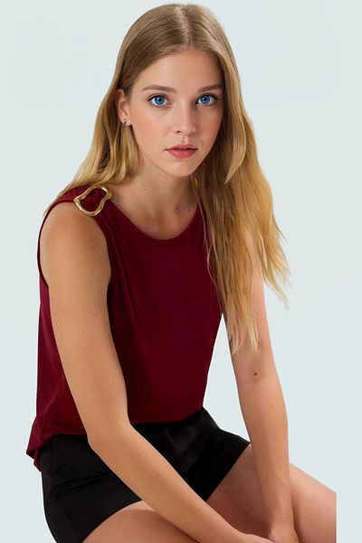 PayBuy Women's Fitted Crew Neck Knitted Blouse Accessory Detailed Casual Stylish Look Zarifane Design