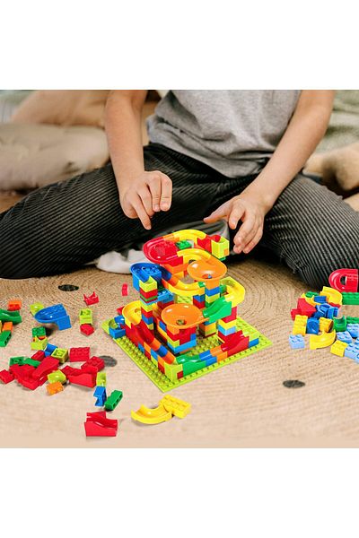 rexa مجموعة مكعبات بناء مسار سباق الرخام للأطفال - لعبة تعليمية STEM