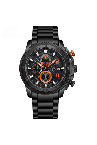 Naviforce Men's Bold Black and Orange Chronograph Watch with Tactical Durability