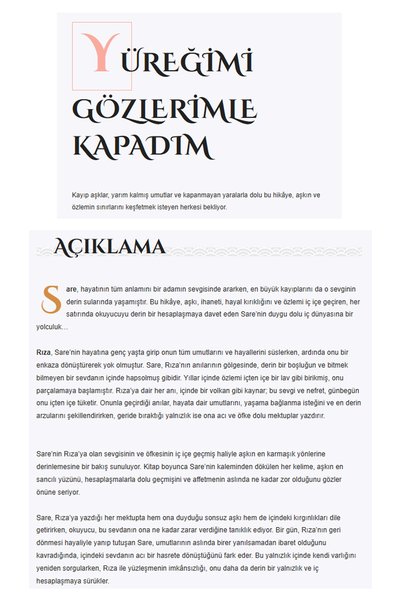 Göl Kitap Yayıncılık Yüreğimi Gözlerimle Kapadım - Derya Akdeniz