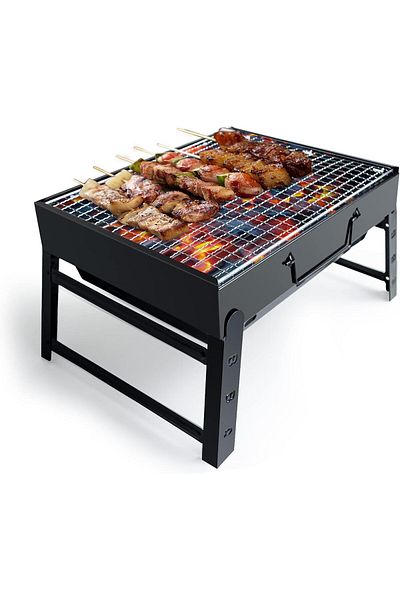 Kizmyee BBQ Barbeque Grill Outdoor, Portable Folding Charcoal Barbecue Desk Tabletop Stainless Steel