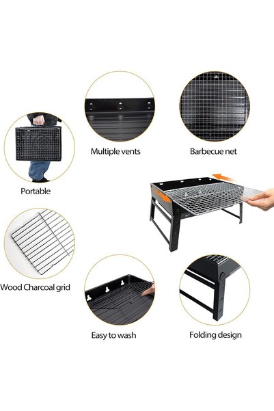 Kizmyee BBQ Barbeque Grill Outdoor, Portable Folding Charcoal Barbecue Desk Tabletop Stainless Steel Smoker for Picnic Garden Terrace Camping Travel 15.35''x11.41''x2.95''