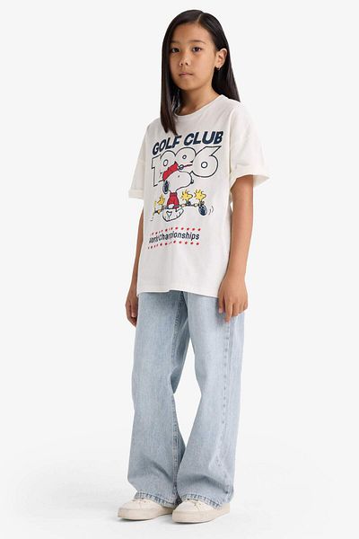 DeFacto Girls' Snoopy Oversize Wide Fit Crew Neck Short Sleeve T-Shirt E9655A825Au