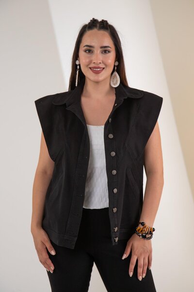 Roxxlen Μεγάλο μέγεθος Γιλέκο με λεπτομέρεια στον ώμο Μαύρο