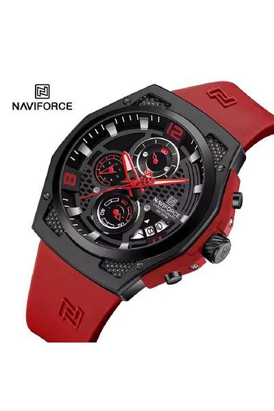 Naviforce Sporty Chronograph Watch for Men with Durable Silicone Strap Unique Dial Design Luminous