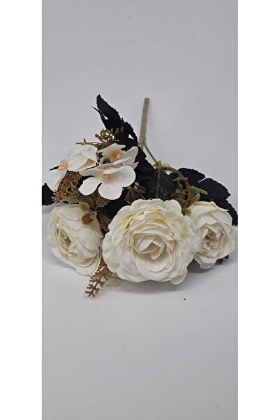 YASİMA Krem Tonları Haki Yapraklı Yapay Gül Buketi 27 Cm ÖĞRETMENLER GÜNÜ ÇİÇEĞİ