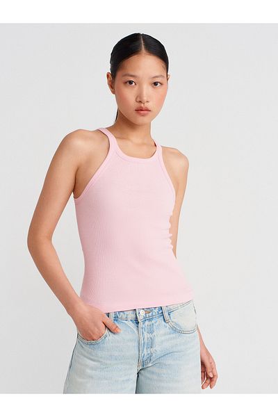 Dilvin 21143 Sleeveless Strap Top-Powder Pink