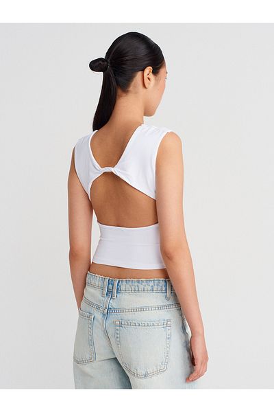 Dilvin 21132 Backless Drawstring Top-White