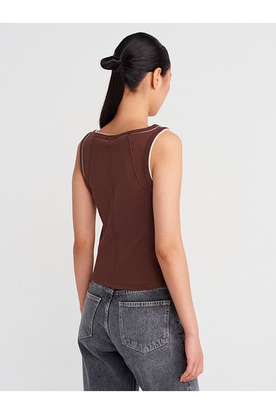 Dilvin 21087 Contrast Ribbed Undershirt-Light Brown