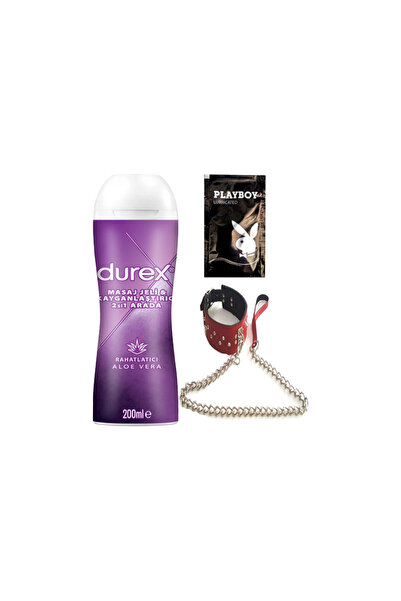 Durex Aloe Vera 2in1 Masaj&Kayganlaştırıcılı Jel + Kırmızı Deri Tasma + Hediye